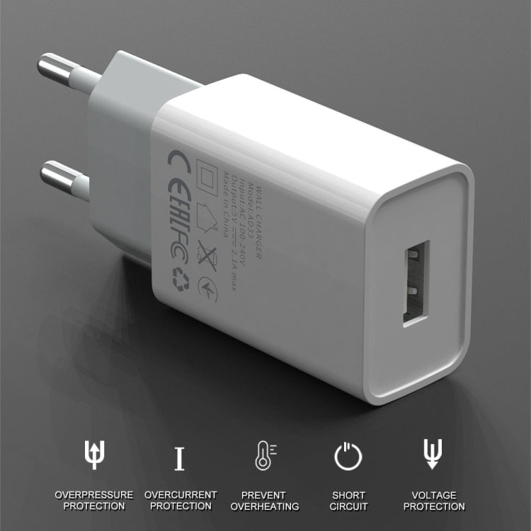 IVON AD-33 2 in 1 2.1A Single USB Port Travel Charger + 1m USB to Micro USB Data Cable Set, US Plug(White) - free shipping - PMC TechLife - Order now!