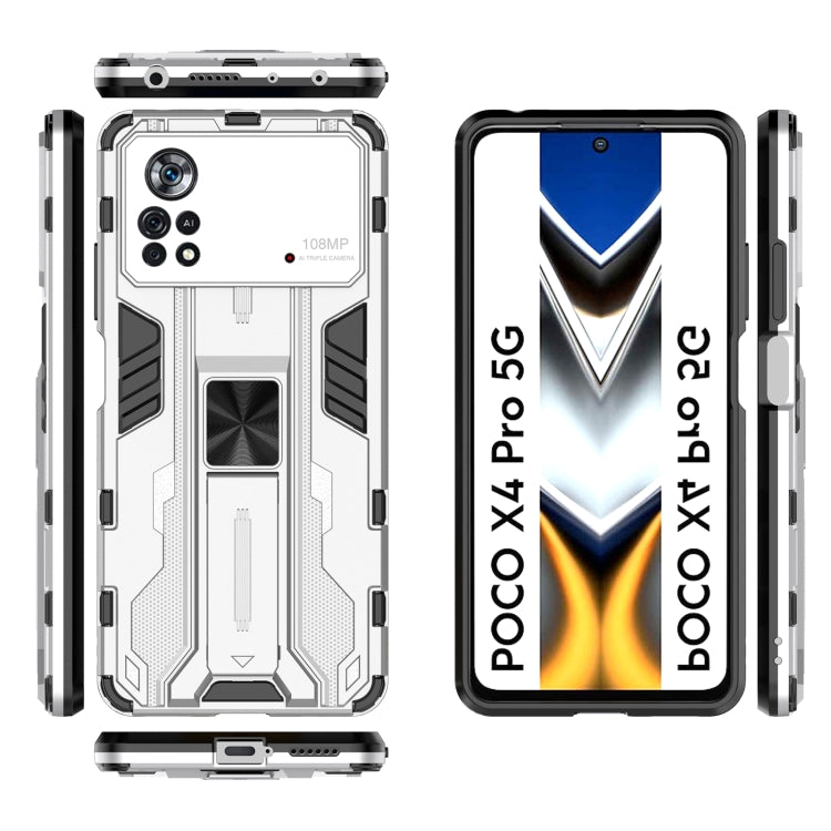 For Xiaomi Poco X4 Pro 5G Supersonic PC + TPU Shock-proof Protective Phone Case with Holder(Silver) - Xiaomi Cases by PMC Jewellery | Online Shopping South Africa | PMC Jewellery