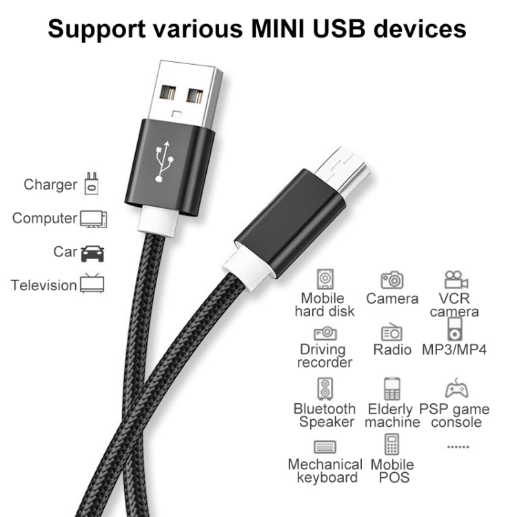 5 PCS Mini USB to USB A Woven Data / Charge Cable for MP3, Camera, Car DVR, Length:2m(Gold) - free shipping - PMC TechLife - Order now!