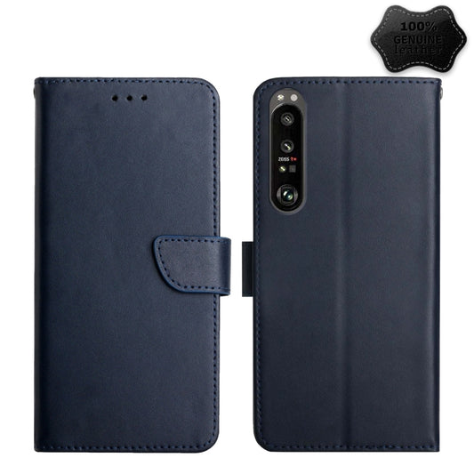 For Sony Xperia 1 III Genuine Leather Fingerprint-proof Flip Phone Case(Blue) - Sony Cases by PMC Jewellery | Online Shopping South Africa | PMC Jewellery | Buy Now Pay Later Mobicred