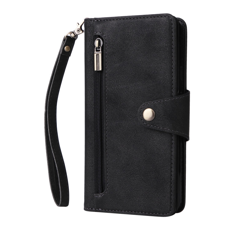 For Google Pixel 3A Rivet Buckle 9 Cards Three Fold Leather Phone Case(Black) - Google Cases by PMC Jewellery | Online Shopping South Africa | PMC Jewellery | Buy Now Pay Later Mobicred