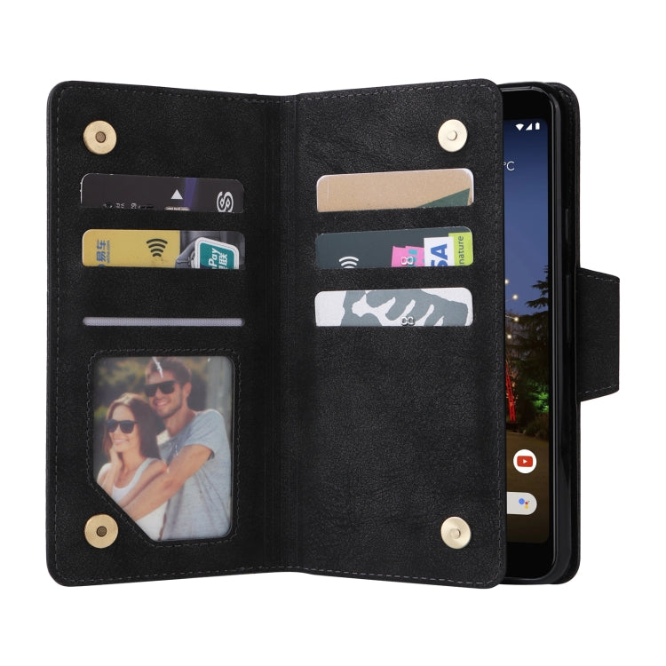 For Google Pixel 3A Rivet Buckle 9 Cards Three Fold Leather Phone Case(Black) - Google Cases by PMC Jewellery | Online Shopping South Africa | PMC Jewellery | Buy Now Pay Later Mobicred