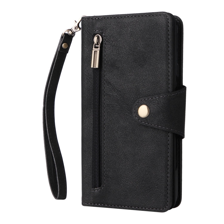 For Google Pixel 4A 4G Rivet Buckle 9 Cards Three Fold Leather Phone Case(Black) - Google Cases by PMC Jewellery | Online Shopping South Africa | PMC Jewellery | Buy Now Pay Later Mobicred