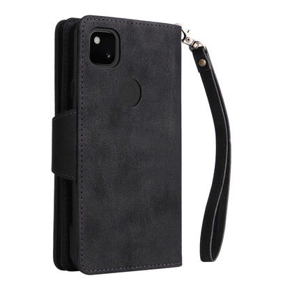 For Google Pixel 4A 4G Rivet Buckle 9 Cards Three Fold Leather Phone Case(Black) - Google Cases by PMC Jewellery | Online Shopping South Africa | PMC Jewellery | Buy Now Pay Later Mobicred