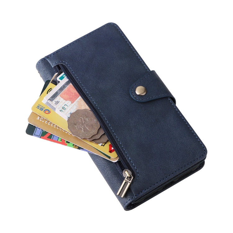 For Google Pixel 4 XL Rivet Buckle 9 Cards Three Fold Leather Phone Case(Blue) - Google Cases by PMC Jewellery | Online Shopping South Africa | PMC Jewellery | Buy Now Pay Later Mobicred