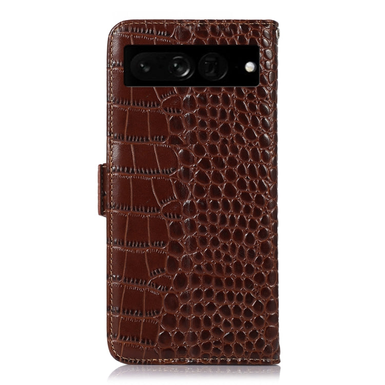 For Google Pixel 7 Pro 5G Crocodile Top Layer Cowhide Leather Phone Case(Brown) - Google Cases by PMC TechLife | Online Shopping South Africa | PMC TechLife | Buy Now Pay Later Mobicred