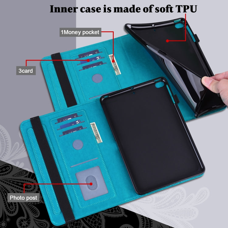 For Lenovo M10 Plus 10.6 3rd Gen 2022 Lace Flower Embossing Pattern Leather Tablet Case(Blue) - Lenovo by PMC TechLife | Online Shopping South Africa | PMC TechLife | Buy Now Pay Later Mobicred