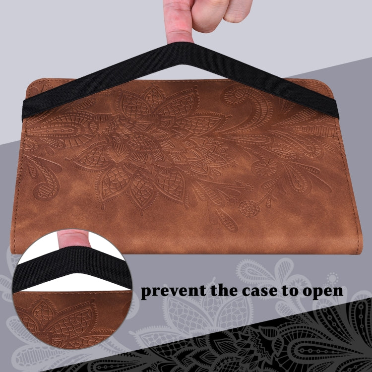For Lenovo M10 Plus 10.6 3rd Gen 2022 Lace Flower Embossing Pattern Leather Tablet Case(Brown) - Lenovo by PMC TechLife | Online Shopping South Africa | PMC TechLife | Buy Now Pay Later Mobicred