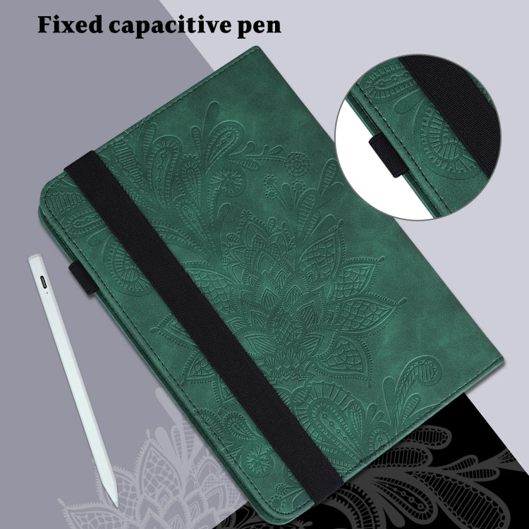 For Lenovo M10 Plus 10.6 3rd Gen 2022 Lace Flower Embossing Pattern Leather Tablet Case(Green) - Lenovo by PMC TechLife | Online Shopping South Africa | PMC TechLife | Buy Now Pay Later Mobicred