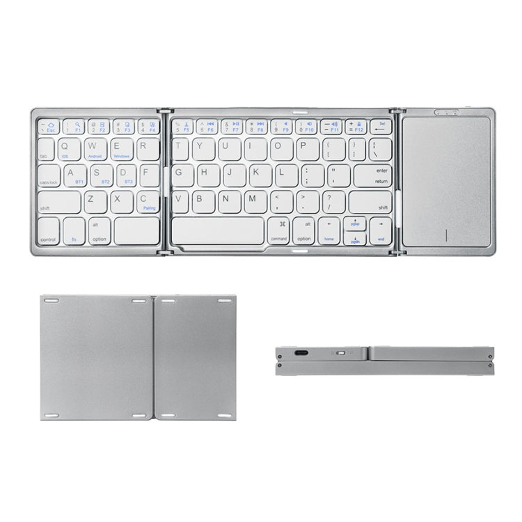 B089T Foldable Bluetooth Keyboard Rechargeable with Touchpad(Silver) - Wireless Keyboard by PMC Jewellery | Online Shopping South Africa | PMC Jewellery | Buy Now Pay Later Mobicred