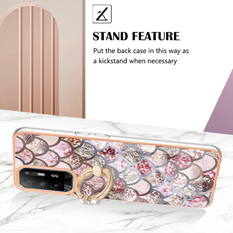 For OPPO A94 5G / A95 5G Electroplating IMD TPU Phone Case with Ring(Pink Scales) - OPPO Cases by PMC Jewellery | Online Shopping South Africa | PMC Jewellery | Buy Now Pay Later Mobicred
