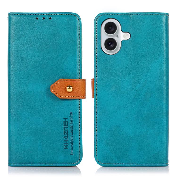 For iPhone 17 KHAZNEH Dual-color Cowhide Texture Flip Leather Phone Case(Blue) - free shipping - PMc TechLife - Order now!