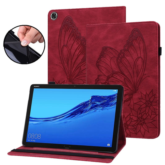 For Huawei MediaPad M5 Lite 10.1 Big Butterfly Embossed Leather Tablet Case(Red) - Huawei by PMC Jewellery | Online Shopping South Africa | PMC Jewellery | Buy Now Pay Later Mobicred