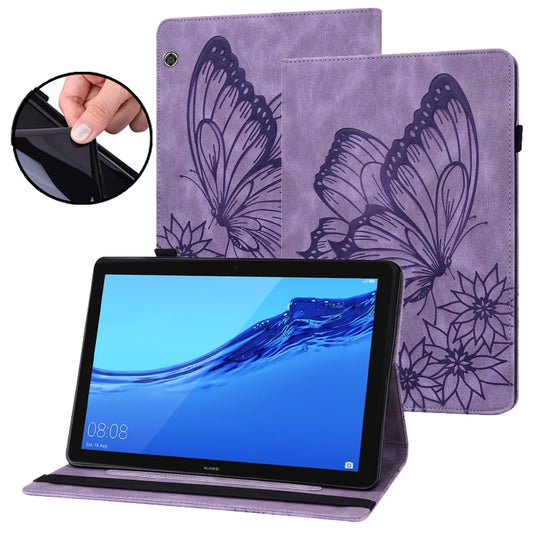 For Huawei MediaPad T5 Big Butterfly Embossed Leather Tablet Case(Purple) - Huawei by PMC Jewellery | Online Shopping South Africa | PMC Jewellery | Buy Now Pay Later Mobicred