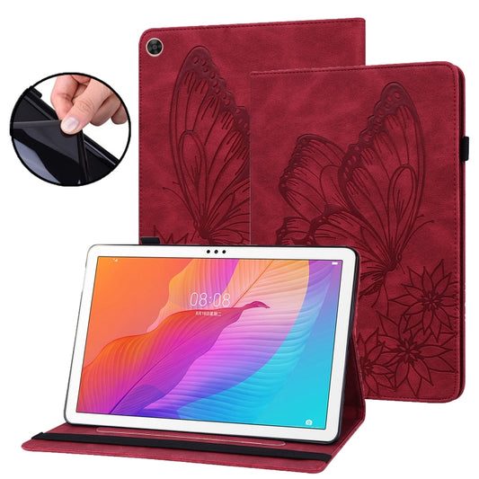 For Huawei MatePad T 10s Big Butterfly Embossed Leather Tablet Case(Red) - Huawei by PMC Jewellery | Online Shopping South Africa | PMC Jewellery | Buy Now Pay Later Mobicred