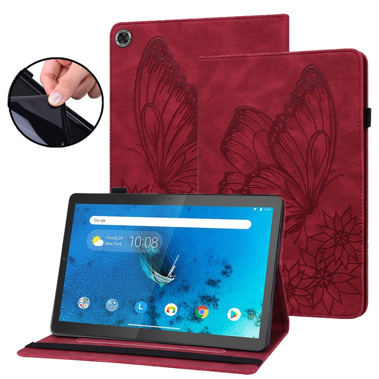 For Lenovo M10 Plus X606F Big Butterfly Embossed Leather Tablet Case(Red) - Lenovo by PMC TechLife | Online Shopping South Africa | PMC TechLife | Buy Now Pay Later Mobicred