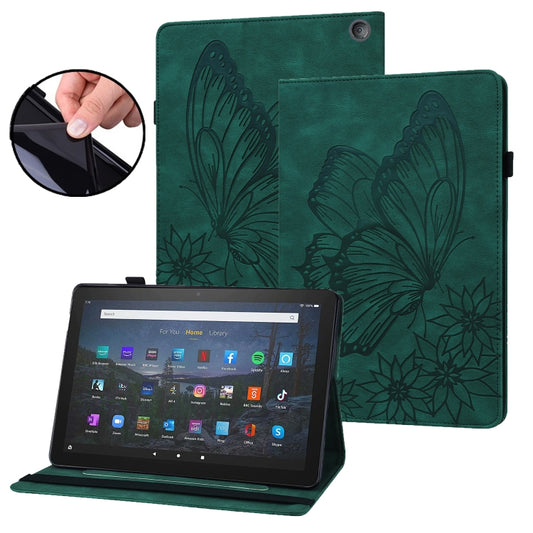 For Amazon Kindle Fire HD 10 / 10 Plus 2021 Big Butterfly Embossed Leather Tablet Case(Green) - Amazon by PMC Jewellery | Online Shopping South Africa | PMC Jewellery | Buy Now Pay Later Mobicred