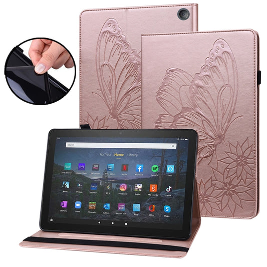 For Amazon Kindle Fire HD 10 / 10 Plus 2021 Big Butterfly Embossed Leather Tablet Case(Rose Gold) - Amazon by PMC Jewellery | Online Shopping South Africa | PMC Jewellery | Buy Now Pay Later Mobicred