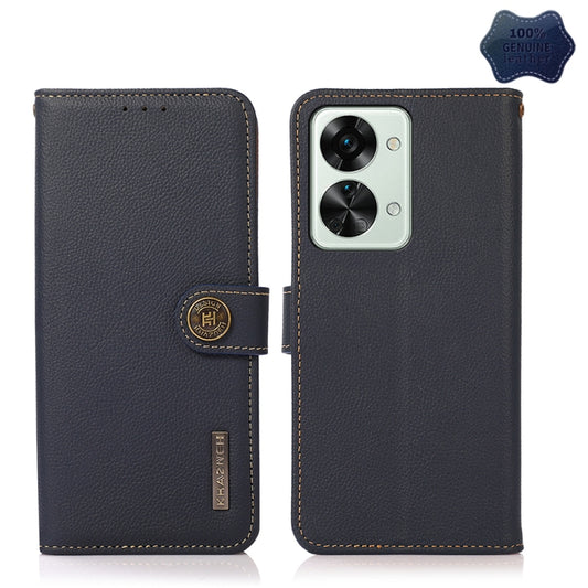 For OnePlus Nord 2T 5G KHAZNEH Custer Texture RFID Genuine Leather Phone Case(Blue) - OnePlus Cases by PMC Jewellery | Online Shopping South Africa | PMC Jewellery | Buy Now Pay Later Mobicred