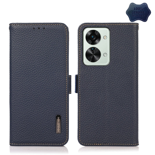 For OnePlus Nord 2T 5G KHAZNEH Litchi Texture RFID Genuine Leather Phone Case(Blue) - OnePlus Cases by PMC Jewellery | Online Shopping South Africa | PMC Jewellery | Buy Now Pay Later Mobicred