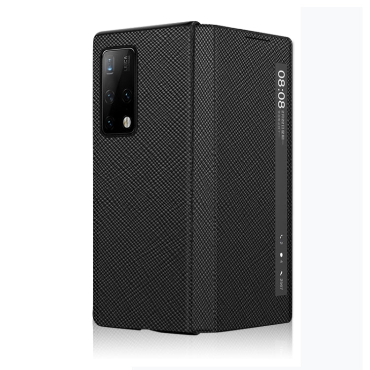For Huawei Mate X2 Cross Texture Horizontal Flip Leather Phone Case with Smart Touch Call Display ID(Black) - Huawei Cases by PMC TechLife | Online Shopping South Africa | PMC TechLife | Buy Now Pay Later Mobicred