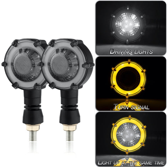 2 PCS PE-ZSD-174 Motorcycle Flashing Rotation Mode LED Two-color Modified Round Turn Signal Light(Yellow + White Light) - Grips by PMC Jewellery | Online Shopping South Africa | PMC Jewellery | Buy Now Pay Later Mobicred