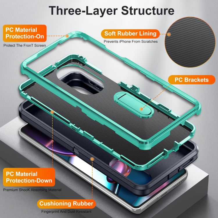 For Motorola Edge 30 Pro 3 in 1 Rugged Holder Phone Case(Dark Blue+Light Blue) - Motorola Cases by PMC TechLife | Online Shopping South Africa | PMC TechLife