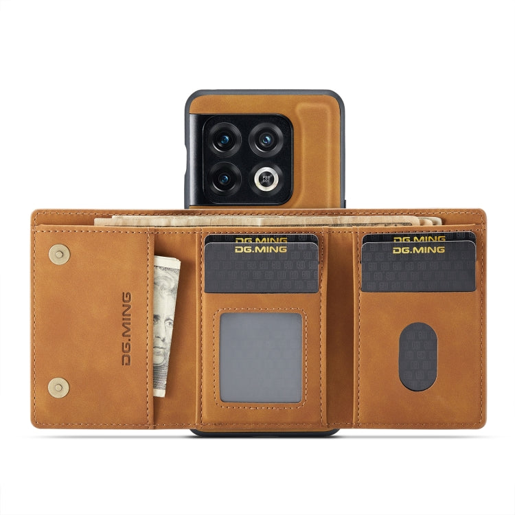 For OnePlus 10 Pro DG.MING M1 Series 3-Fold Multi Card Wallet + Magnetic Phone Case(Brown) - OnePlus Cases by DG.MING | Online Shopping South Africa | PMC TechLife | Buy Now Pay Later Mobicred