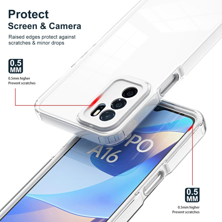 For OPPO A16 / A16s 3 in 1 Clear TPU Color PC Frame Phone Case(White) - OPPO Cases by PMC Jewellery | Online Shopping South Africa | PMC Jewellery | Buy Now Pay Later Mobicred