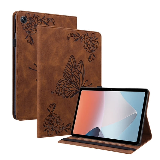 For OPPO Pad Air Butterfly Flower Embossed Leather Tablet Case(Brown) - OPPO by PMC Jewellery | Online Shopping South Africa | PMC Jewellery | Buy Now Pay Later Mobicred