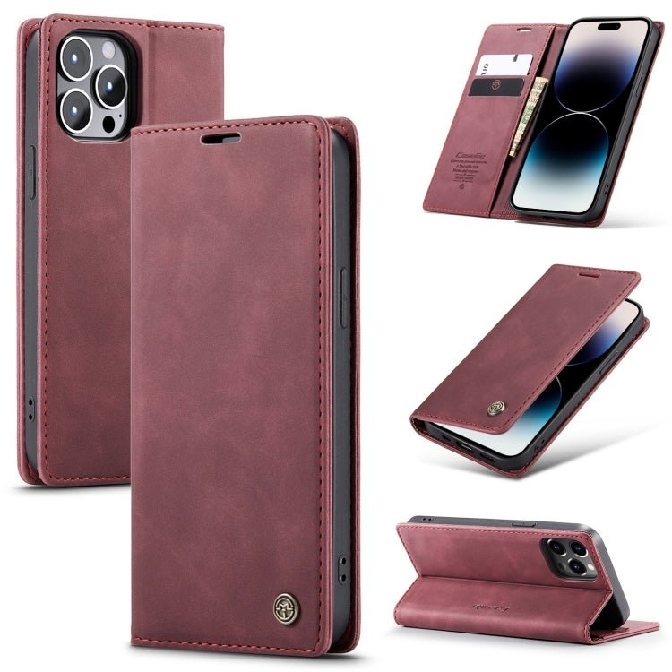 For iPhone 14 Pro CaseMe-013 Multifunctional Retro Frosted Leather Phone Case(Wine Red) - iPhone 14 Pro Cases by CaseMe | Online Shopping South Africa | PMC Jewellery | Buy Now Pay Later Mobicred