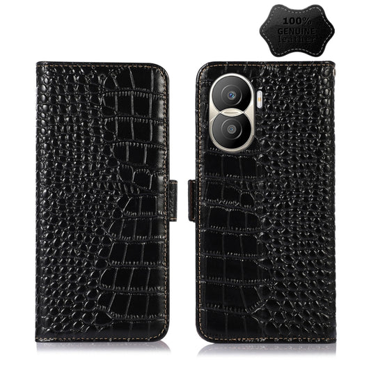 For Honor X40i Crocodile Top Layer Cowhide Leather Phone Case(Black) - Honor Cases by PMC Jewellery | Online Shopping South Africa | PMC Jewellery | Buy Now Pay Later Mobicred