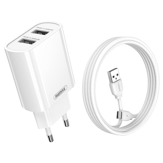 REMAX RP-U35 Jane Series 2.1A Dual USB Port Fast Charger Set, Cable:USB-C/Type-C(EU Plug) - USB Charger by REMAX | Online Shopping South Africa | PMC Jewellery | Buy Now Pay Later Mobicred