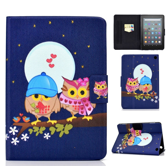 For Amazon Kindle Fire 7 2022 Electric Horizontal Flat Painted Leather Tablet Case(Couple Owls) - Amazon by PMC Jewellery | Online Shopping South Africa | PMC Jewellery | Buy Now Pay Later Mobicred