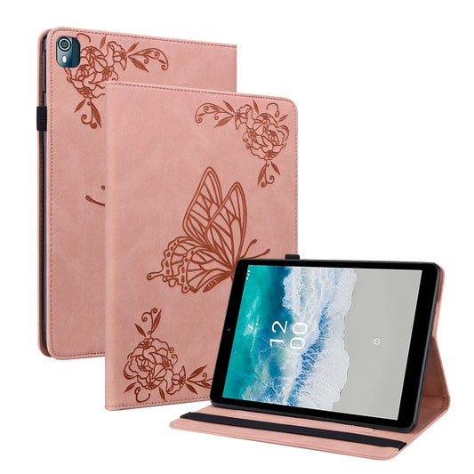 For Nokia T10 Butterfly Flower Embossed Leather Tablet Case(Rose Gold) - Nokia by PMC Jewellery | Online Shopping South Africa | PMC Jewellery | Buy Now Pay Later Mobicred