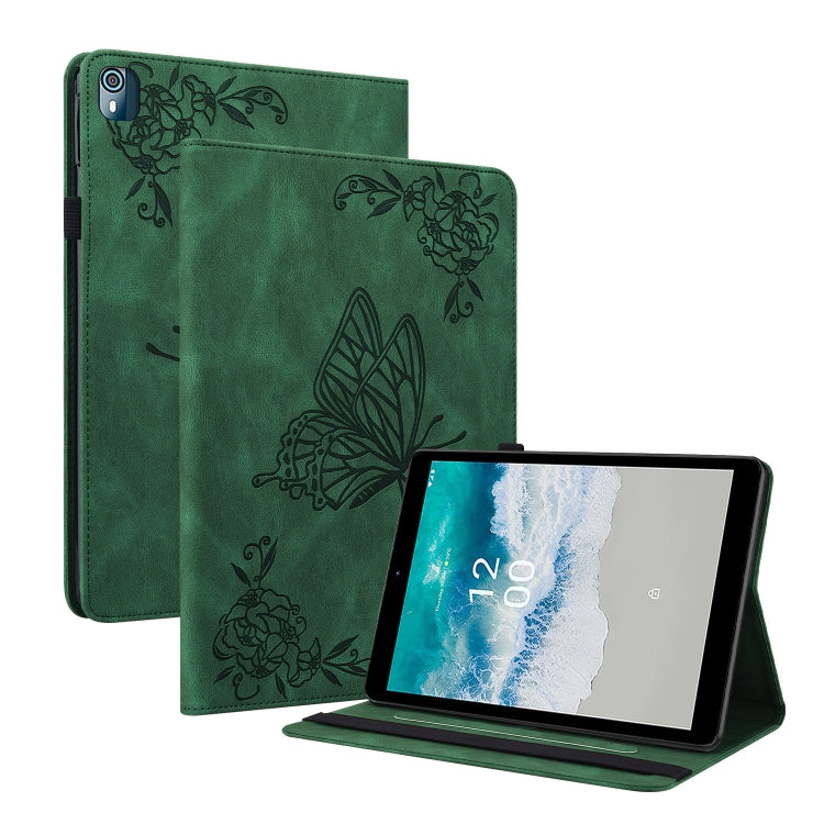 For Nokia T10 Butterfly Flower Embossed Leather Tablet Case(Green) - Nokia by PMC TechLife | Online Shopping South Africa | PMC TechLife | Buy Now Pay Later Mobicred