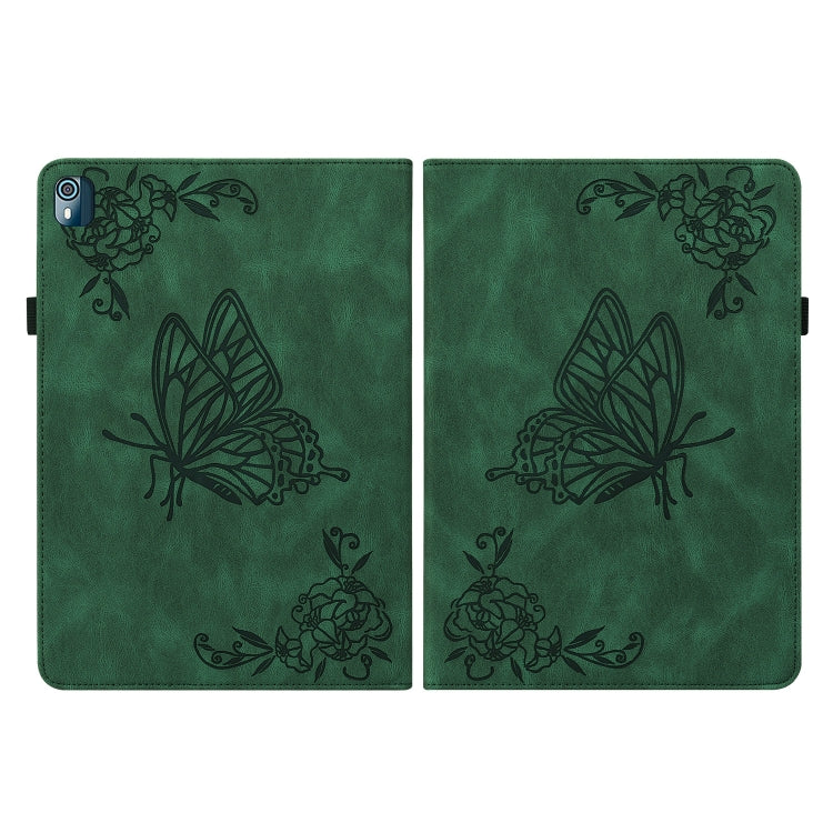 For Nokia T10 Butterfly Flower Embossed Leather Tablet Case(Green) - Nokia by PMC TechLife | Online Shopping South Africa | PMC TechLife | Buy Now Pay Later Mobicred