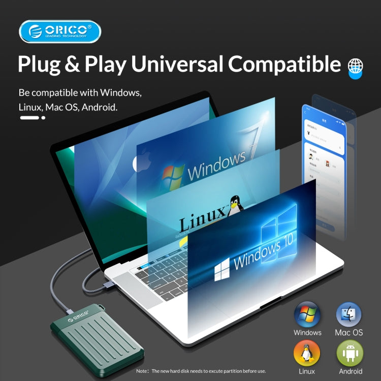 ORICO M25U3-GR 2.5 inch USB 3.0 Micro-B Hard Drive Enclosure(Green) - free shipping - PMC Jewellery - Order now!