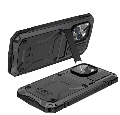 For iPhone 14 Pro R-JUST Shockproof Waterproof Dust-proof Case with Holder(Black) - iPhone 14 Pro Cases by R-JUST | Online Shopping South Africa | PMC Jewellery