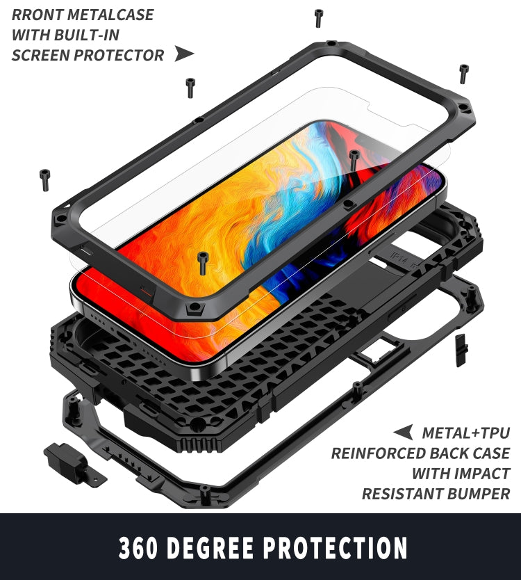 For iPhone 14 Plus R-JUST Shockproof Waterproof Dust-proof Case with Holder (Black) - free shipping - PMC TechLife - Order now!