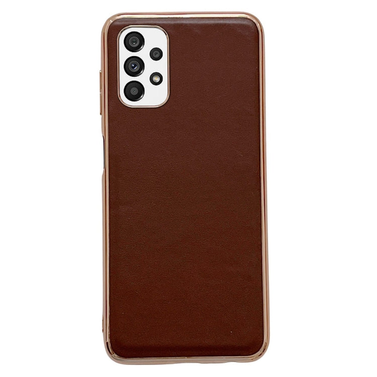 For Samsung Galaxy A33 5G Genuine Leather Xiaoya Series Nano Electroplating Phone Case(Coffee) - Galaxy Phone Cases by PMC Jewellery | Online Shopping South Africa | PMC Jewellery