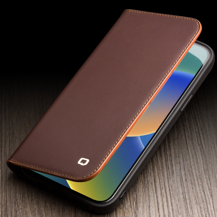 For iPhone 14 Pro QIALINO Business Horizontal Flip PU Phone Case(Brown) - free shipping - PMC TechLife - Order now!