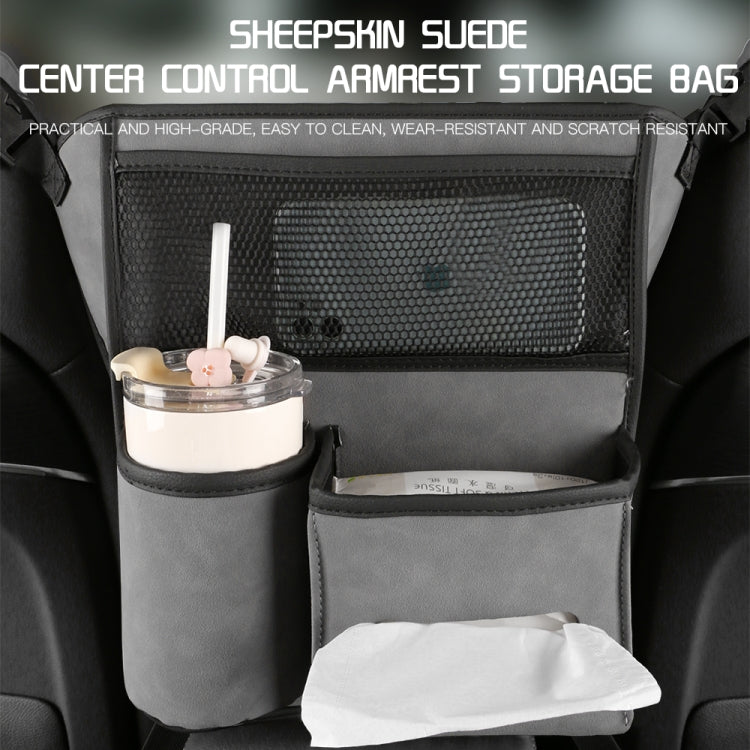 Car Center Console Hanging Bag Sheepskin Leather Storage Bag(Grey) - Seat Accessories by PMC Jewellery | Online Shopping South Africa | PMC Jewellery | Buy Now Pay Later Mobicred