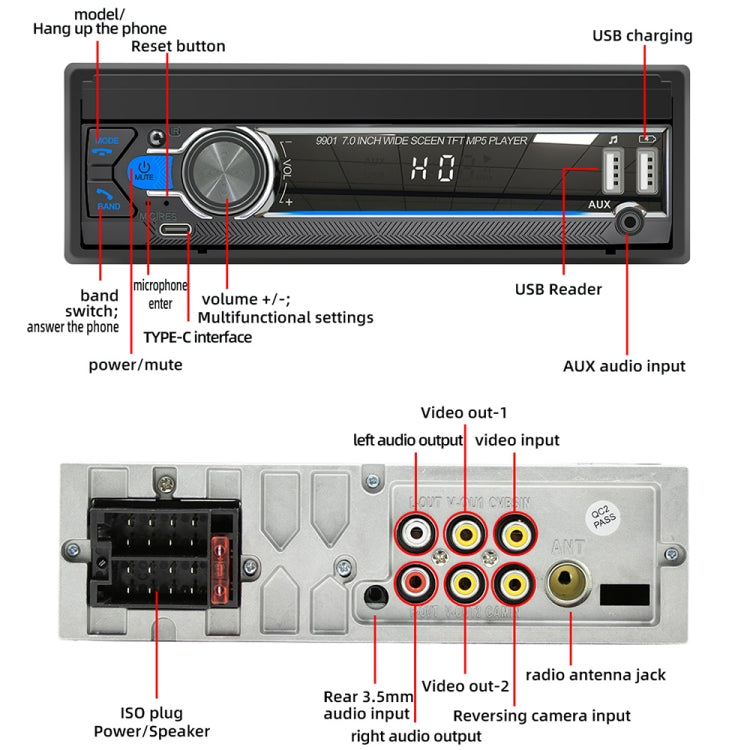 9901 7 inch Car  Retractable MP5 Player Supports FM & Mobile Phone Internet - Car MP3 & MP4 & MP5 by PMC TechLife | Online Shopping South Africa | PMC TechLife | Buy Now Pay Later Mobicred