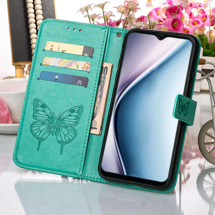 For Itel P38/S17/S1661W/Vision 3 Embossed Butterfly Flip Leather Phone Case(Green) - More Brand by PMC Jewellery | Online Shopping South Africa | PMC Jewellery