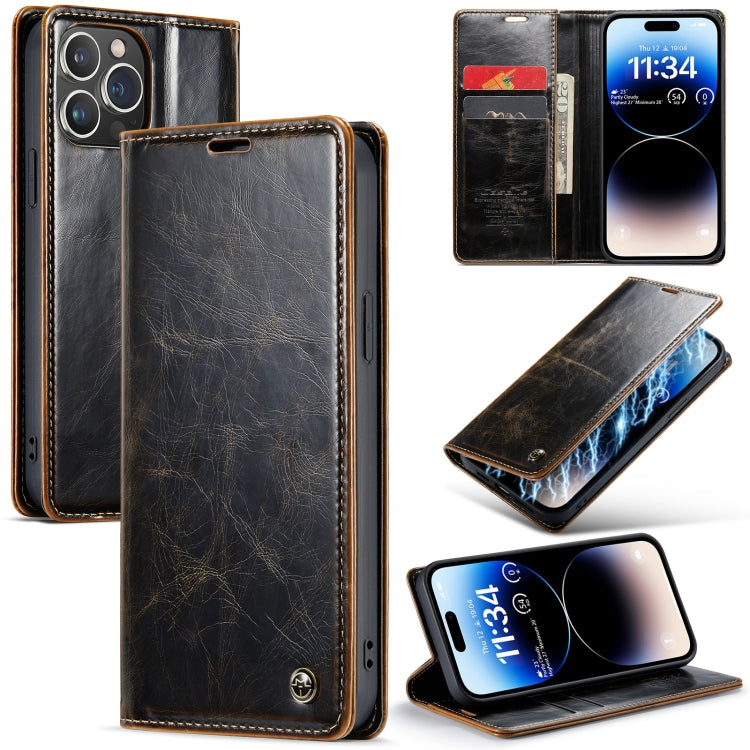 For iPhone 14 Pro Max CaseMe 003 Crazy Horse Texture Leather Phone Case(Coffee) - iPhone 14 Pro Max Cases by CaseMe | Online Shopping South Africa | PMC Jewellery | Buy Now Pay Later Mobicred