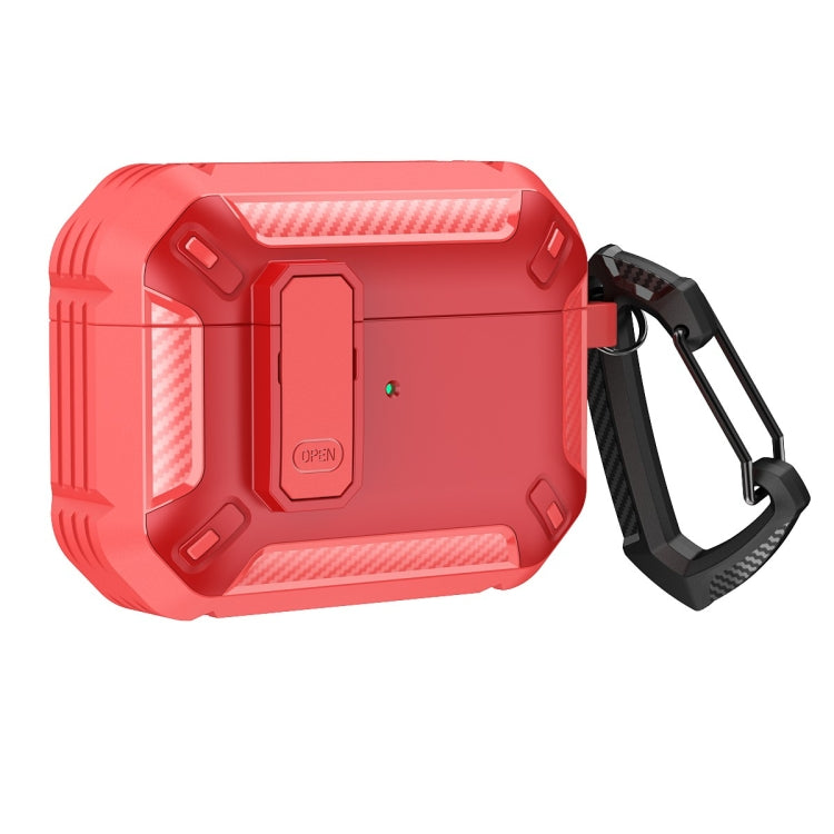 For AirPods Pro 2 Shield Shockproof Earphone Protective Case with Hook(Red) - For AirPods Pro 2 by PMC Jewellery | Online Shopping South Africa | PMC Jewellery | Buy Now Pay Later Mobicred