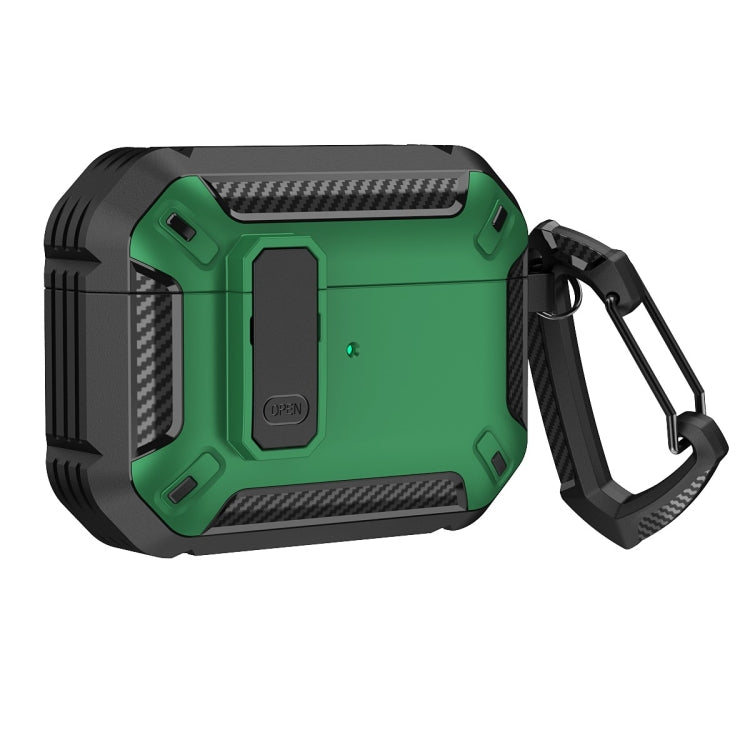 For AirPods Pro 2 Shield Shockproof Earphone Protective Case with Hook(Black Green) - For AirPods Pro 2 by PMC Jewellery | Online Shopping South Africa | PMC Jewellery | Buy Now Pay Later Mobicred