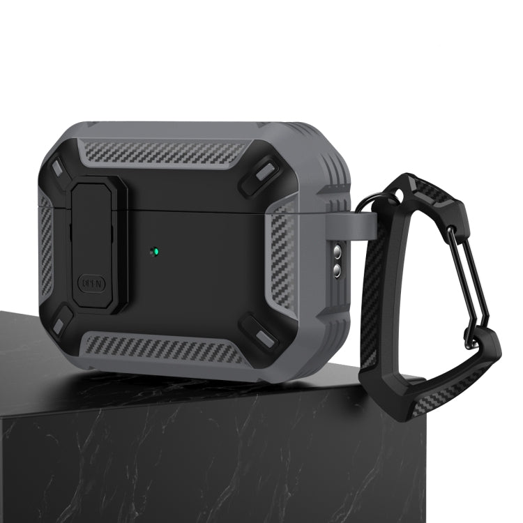 For AirPods Pro 2 Shield Shockproof Earphone Protective Case with Hook(Grey Black) - For AirPods Pro 2 by PMC TechLife | Online Shopping South Africa | PMC TechLife