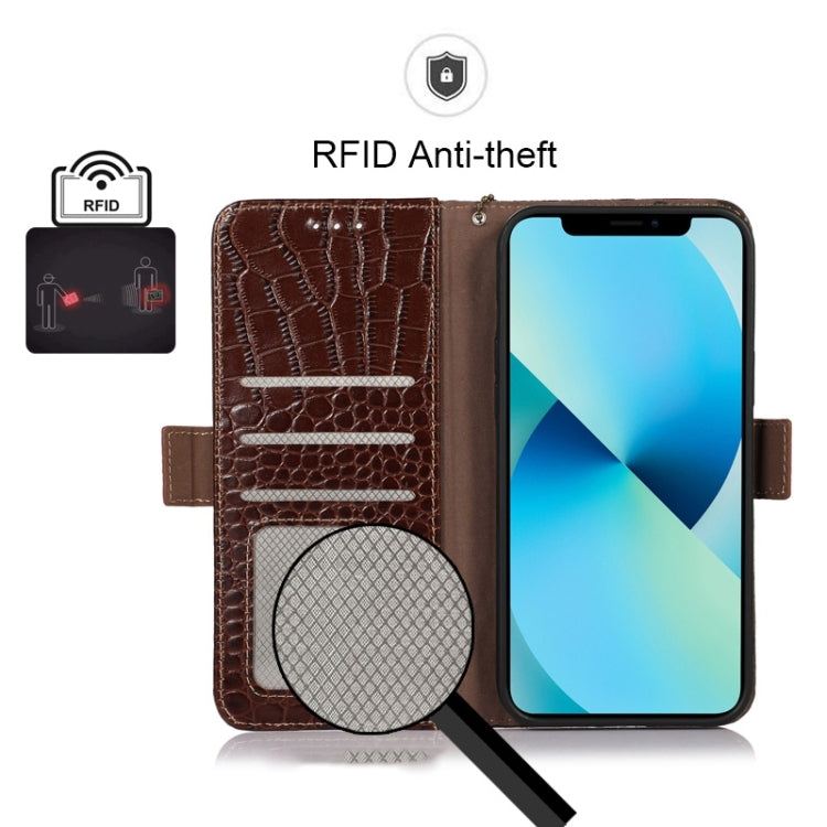 For Motorola Moto E22/E22i Crocodile Top Layer Cowhide Leather Phone Case(Brown) - Motorola Cases by PMC TechLife | Online Shopping South Africa | PMC TechLife | Buy Now Pay Later Mobicred